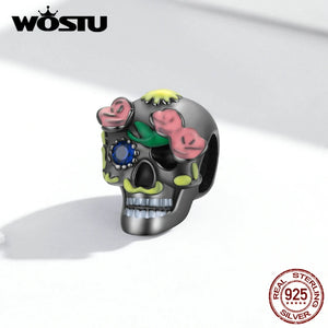925 Sterling Silver Rose Skull Bones Charm Beads for Bracelet DIY Jewelry