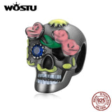 925 Sterling Silver Rose Skull Bones Charm Beads for Bracelet DIY Jewelry