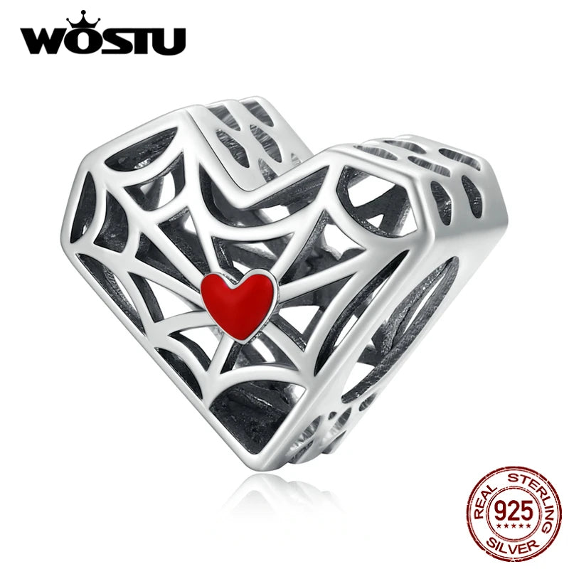 925 Silver Spider Web Heart Charm Bead Bracelet DIY Jewelry