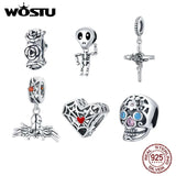 925 Silver Witch Hat Skull Spider Cross Charm Bead