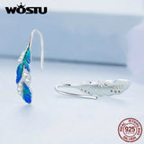925 Silver Feather Drop Earrings Zircon Pave Setting Women Party Gift
