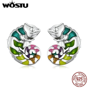 925 Silver Mini Chameleon Stud Earrings For Women CTE587
