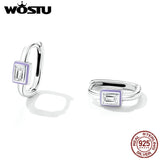 925 Silver Square Hoop Earrings Purple Enamel Zirconia Women Wedding Jewelry
