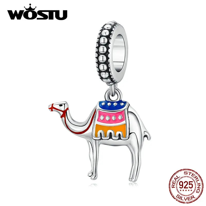 925 Silver Desert Camels Dangle Charms for Bracelet Pendant Necklace