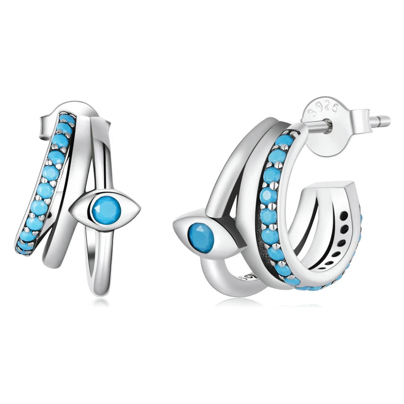 925 Silver Devil Eye Shell Pearl Stud Earrings Women Party Jewelry