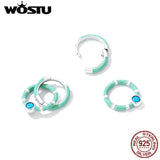 925 Silver Double Ring Turquoise Hoop Earrings Mint Green Stones CQE1405