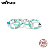 925 Silver Double Ring Turquoise Hoop Earrings Mint Green Stones CQE1405