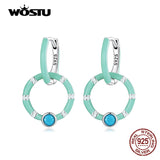 925 Silver Double Ring Turquoise Hoop Earrings Mint Green Stones CQE1405
