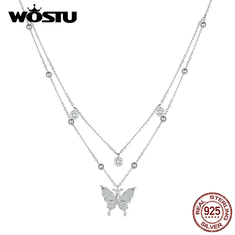 925 Silver Butterfly Necklace with Tassel & Zircons