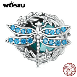 925 Silver Dragonfly Bead With Zircon & Glass Charm