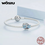 925 Silver Dragonfly Bead With Zircon & Glass Charm