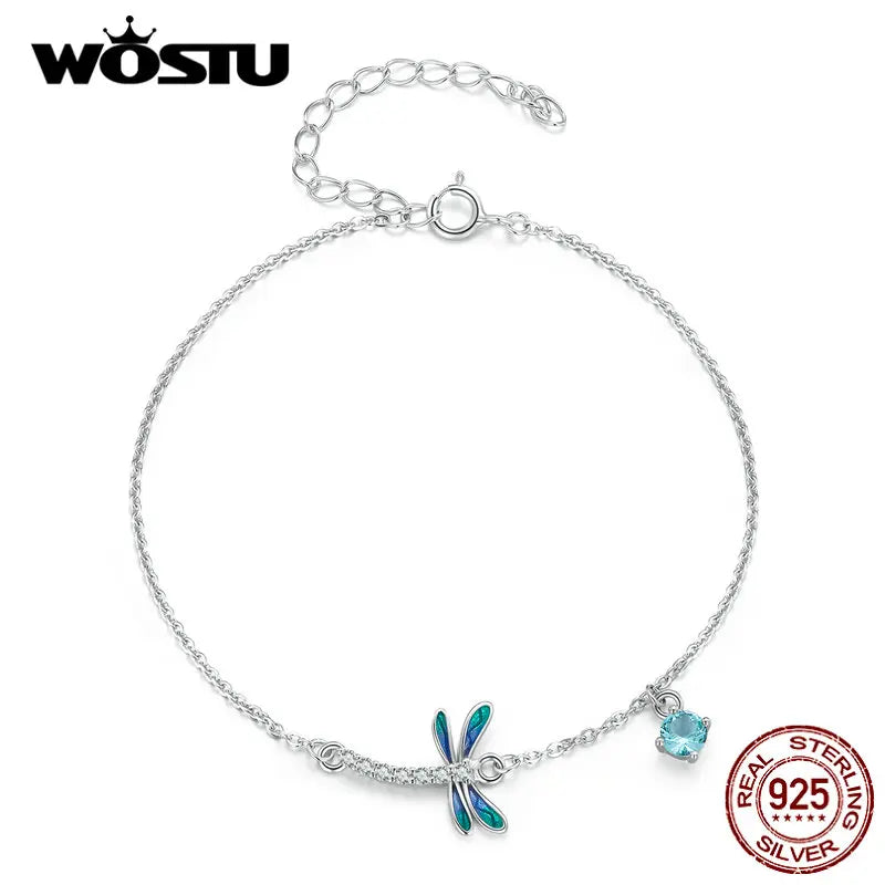 925 Silver Dragonfly Bracelet Blue-Green Enamel Women's Jewelry