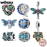 925 Silver Dragonfly Flower & bird Beads Charms for Bracelet Necklace