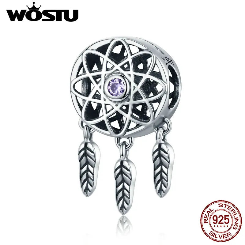 925 Sterling Silver Dream Catcher Charms CZ Bead for Bracelet Bangle Pendant