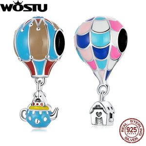 925 Silver Hot Air Balloon Rainbow Beads for Charm Necklace DIY