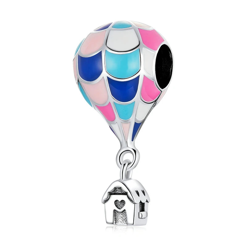 925 Silver Hot Air Balloon Rainbow Beads for Charm Necklace DIY