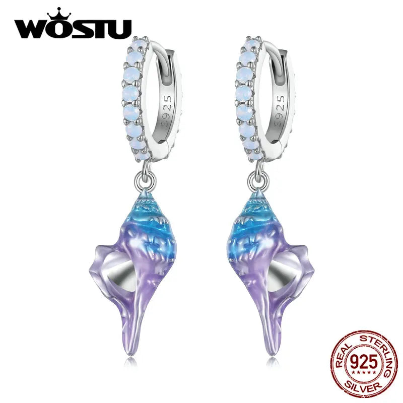 925 Silver Dreamy Opal Conch Ear Clips 8mm Ear Buckle for Women