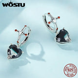 925 Silver Red Zircon Cross Ear Hoop Crystal Earring