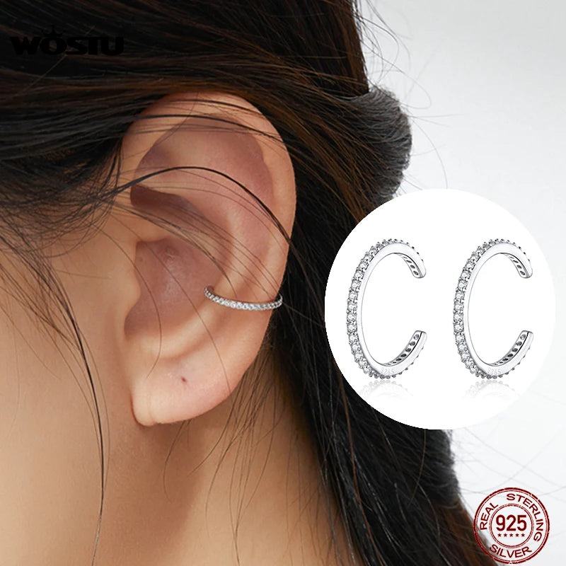 925 Sterling Silver Ear Cuff Clip Earrings Round Zircon Without Piercing