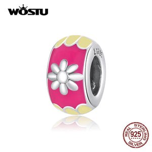 925 Silver Easter Colorful Spacer Flower Charm Bead Pendant