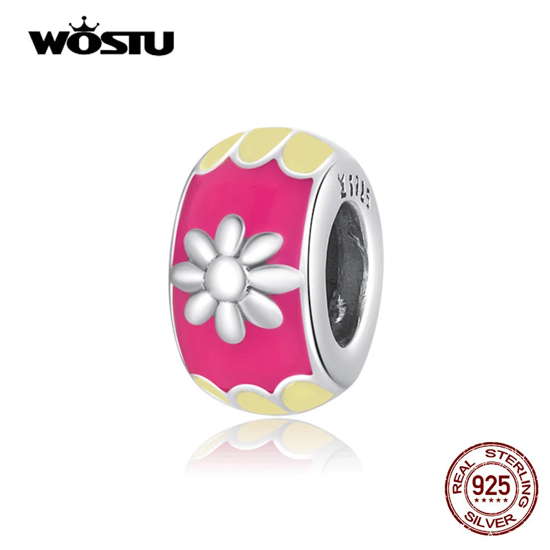 925 Silver Easter Colorful Spacer Flower Charm Bead Pendant