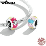 925 Silver Easter Colorful Spacer Flower Charm Bead Pendant