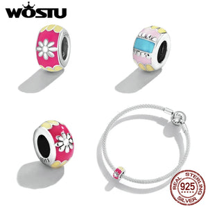 925 Silver Easter Colorful Spacer Flower Charm Bead Pendant