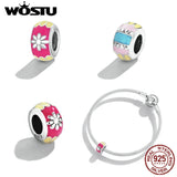 925 Silver Easter Colorful Spacer Flower Charm Bead Pendant