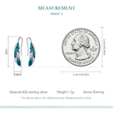 925 Silver Enamel Feather Drop Dangle Women Earrings CZ Long Earrings