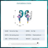 925 Silver Parrot Ear Clips 8mm Enamel Bird Statement High Fine Jewelry