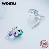 925 Silver Parrot Ear Clips 8mm Enamel Bird Statement High Fine Jewelry