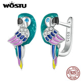 925 Silver Parrot Ear Clips 8mm Enamel Bird Statement High Fine Jewelry