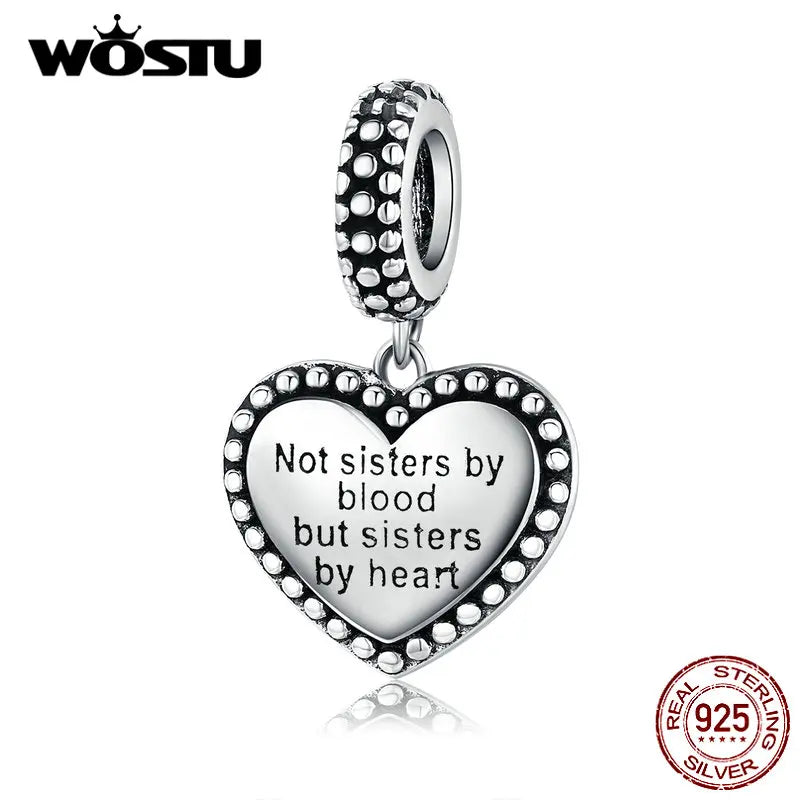 925 Silver Engraved Family Heart Pendant Charm Bracelet Love Pendant