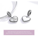 925 Silver Engraved Family Heart Pendant Charm Bracelet Love Pendant