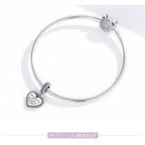 925 Silver Engraved Family Heart Pendant Charm Bracelet Love Pendant