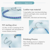 925 Silver Leather Bracelet Women Chain Link Jewelry