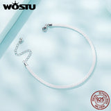 925 Silver Leather Bracelet Women Chain Link Jewelry