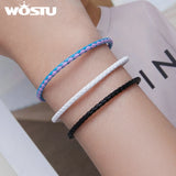 925 Silver Leather Bracelet Women Chain Link Jewelry