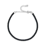 925 Silver Leather Bracelet Women Chain Link Jewelry