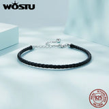 925 Silver Leather Bracelet Women Chain Link Jewelry