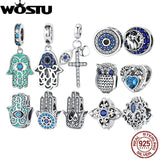 925 Sterling Silver Evil Eyes Fatima Hand Hamsa Pendant Vintage Heart Beads