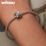 925 Silver Purple Zircon Evil Eye Charm Bead Spacer Women Bracelet DIY Jewelry