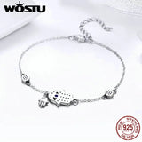 925 Silver Fatima Hand Hamsa Eye Bracelet Zircon Chain Link Bangle