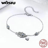 925 Silver Fatima Hand Hamsa Eye Bracelet Zircon Chain Link Bangle