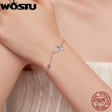 925 Silver Fatima Hand Hamsa Eye Bracelet Zircon Chain Link Bangle