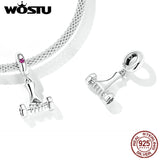 925 Silver Fitness Dumbbell Pendant Charms Sporty Women Fit DIY Jewelry