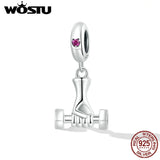 925 Silver Fitness Dumbbell Pendant Charms Sporty Women Fit DIY Jewelry