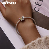 925 Silver Flower Butterfly Charm Pendant for Bracelet Necklace