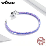 925 Silver Flower Lock Bracelet Double Colors Leather Rope Bracelet