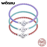 925 Silver Flower Lock Bracelet Double Colors Leather Rope Bracelet